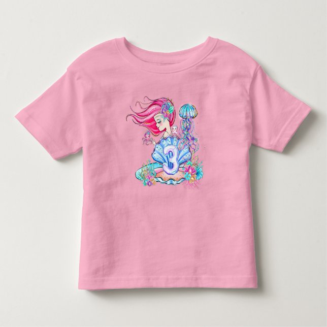Camiseta Infantil Sereia aniversário de 3 anos Change Edit Text Pers (Frente)