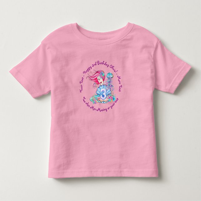 Camiseta Infantil Sereia aniversário de 3 anos Change Edit Text Pers (Frente)