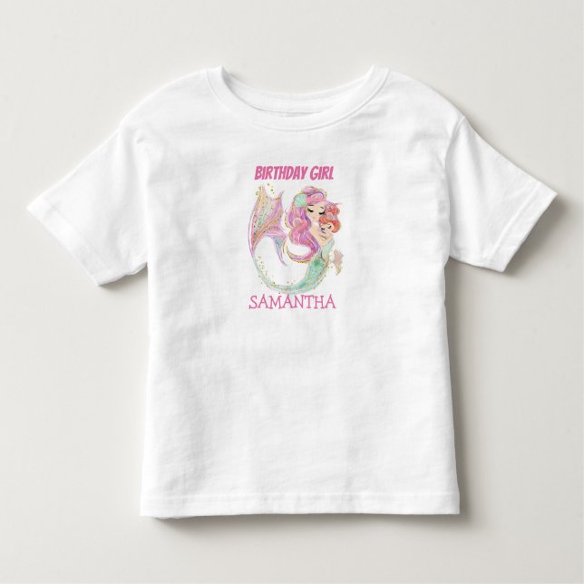 Camiseta Infantil Sereia Birthday Girl White debaixo do mar (Frente)