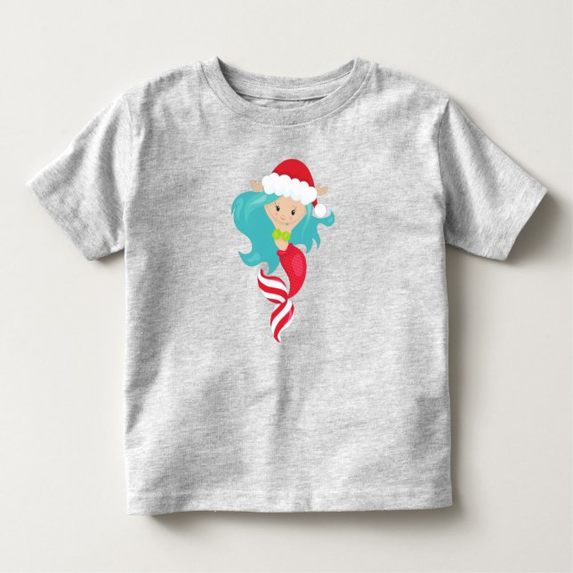 Camiseta Infantil Sereia de Natal, Santa Hat, Xmas, Ano Novo (Frente)
