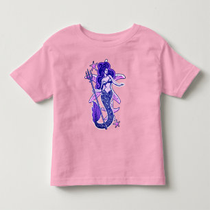 Camiseta Infantil Sereia Pin-Up Retro Rosa Roxo e Azul