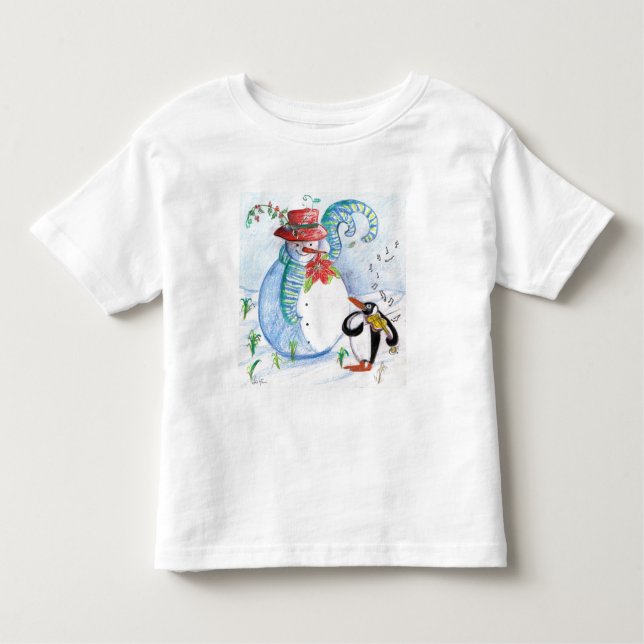 CAMISETA INFANTIL SERENADE DE INVERNO DE SNOWMAN E PENGUIN (Frente)