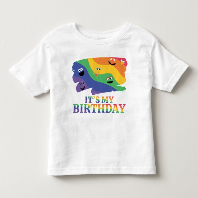 Camiseta Infantil Sesame Street Pals Rainbow Birthday (Frente)