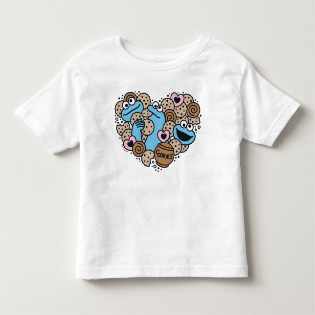 Camiseta Infantil Sésamo Sésamo | Cookie Monster Doodle Heart (Frente)