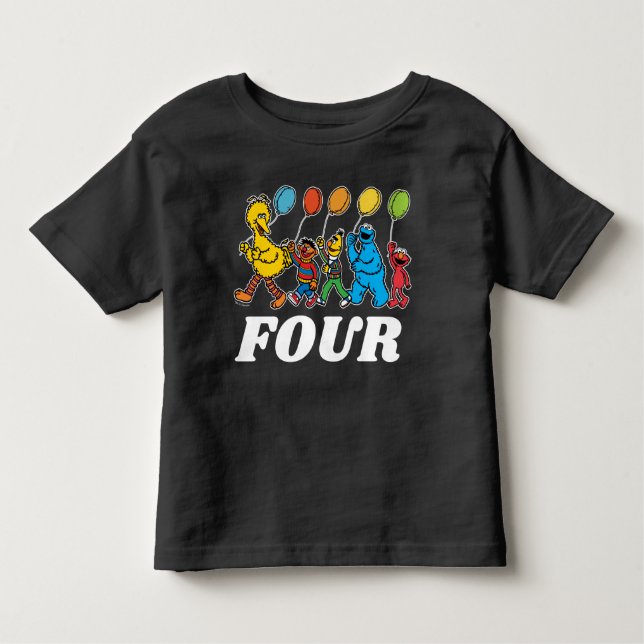 Camiseta Infantil Sésamo Street Pals | 4.o Balões de Aniversário (Frente)