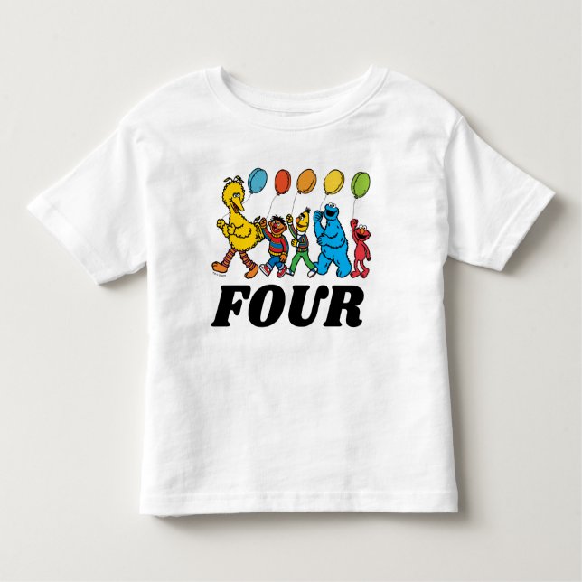 Camiseta Infantil Sésamo Street Pals | 4.o Balões de Aniversário (Frente)