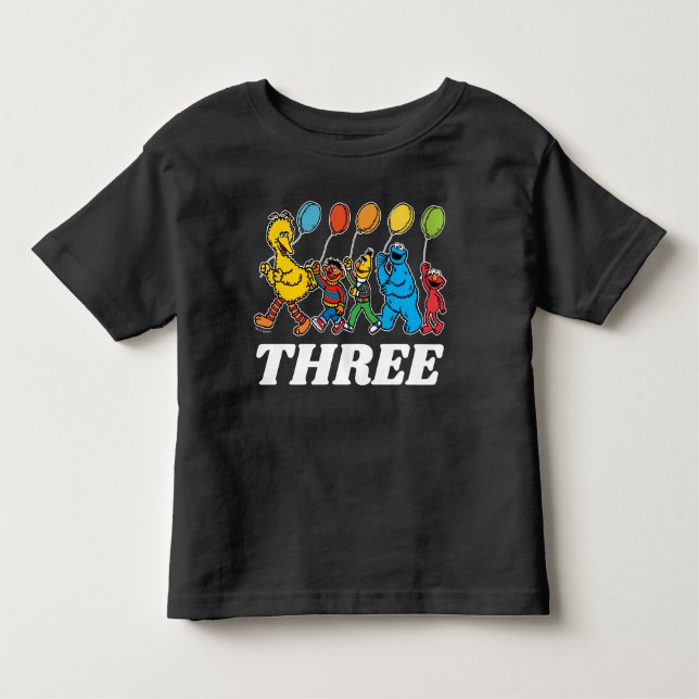 Camiseta Infantil Sésamo Street Pals | aniversário de 3 anos Balões  (Frente)