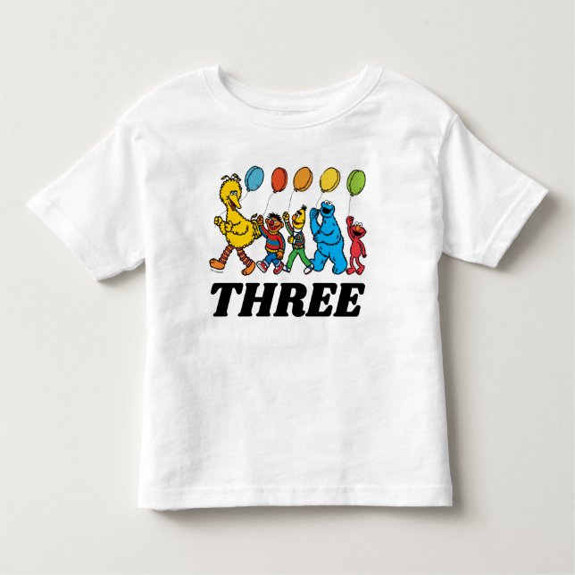 Camiseta Infantil Sésamo Street Pals | Balões de aniversário de 3 an (Frente)