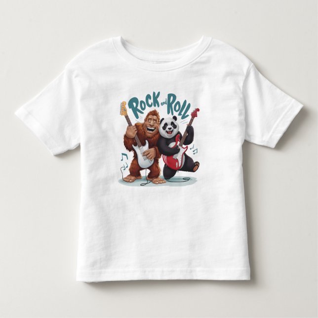 Camiseta Infantil Sessão Do Rock And Roll Big Foot E Panda Jam (Frente)