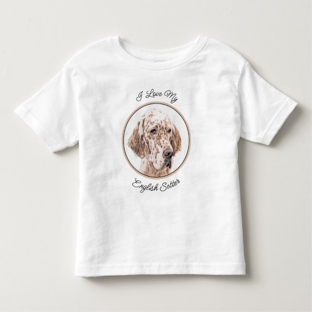 Camiseta Infantil Setter Inglês Laranja Belton Pintando Arte Cão (Frente)