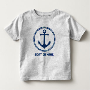 Camiseta Infantil Seu nome ou nome do barco Marinho Cinza azul ancor