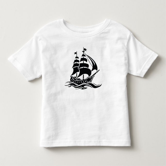 Camiseta Infantil Shadow Sailing Ship – Vintage Ocean Illustration (Frente)