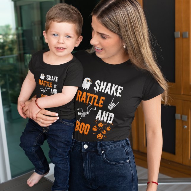 Camiseta Infantil Shake Rattle Boo Dancing Skeleton Ghost Halloween (Criador carregado)