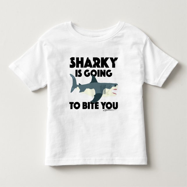 Camiseta Infantil Sharky Vai Mordê-Lo Design - Toddler Ótimo (Frente)