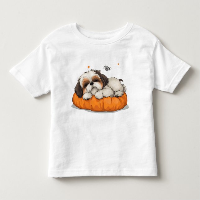 Camiseta Infantil Shih Tzu Dormindo Camiseta-Cãozinho (Frente)