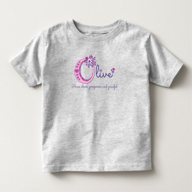 Camiseta Infantil Significado do nome da menina Olive letra O monogr (Frente)