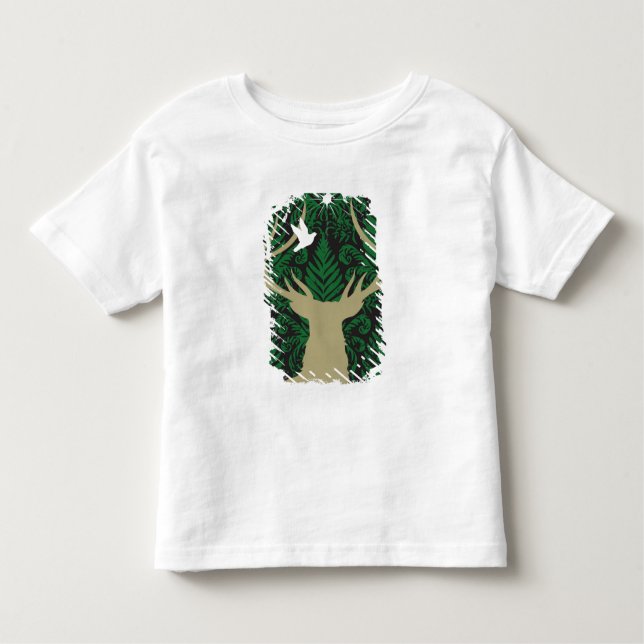 Camiseta Infantil Silhueta de um cervo, de uma pomba e de uma (Frente)