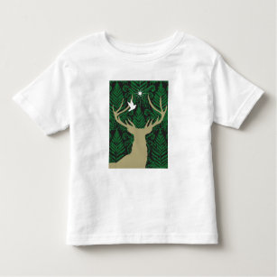 Camiseta Infantil Silhueta de um cervo, de uma pomba e de uma