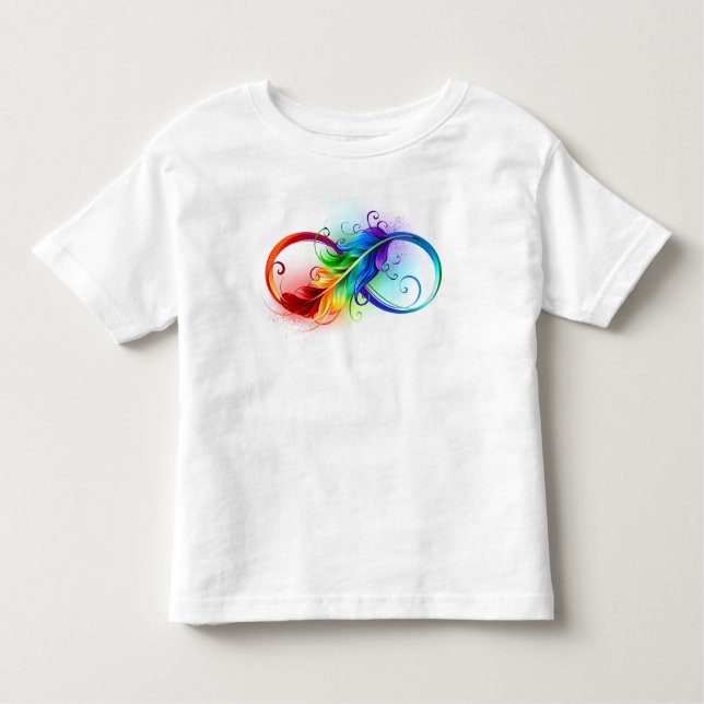Camiseta Infantil Símbolo Infinito com Pena Arco-Íris (Frente)