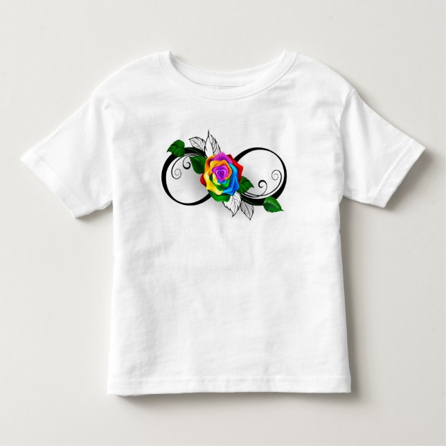 Camiseta Infantil Símbolo Infinito com Rosa do Arco-Íris (Frente)