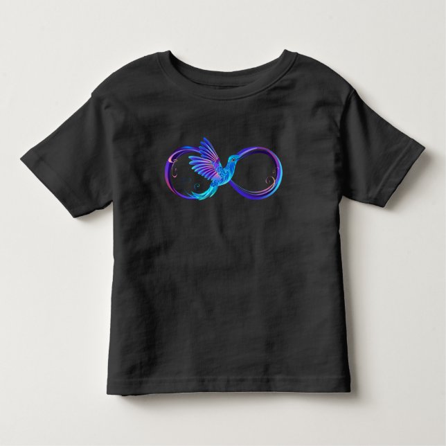 Camiseta Infantil Símbolo Neon Infinity com Hummingbird brilhante (Frente)