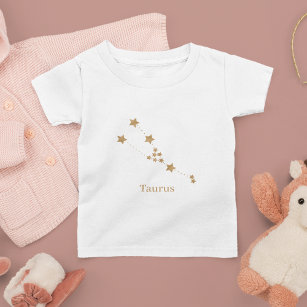 Camiseta Infantil Símbolo Zodiac Moderno Taurus Dourado   Elemento T