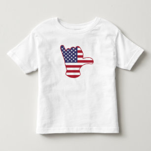 Camiseta Infantil Sinal Shaka com bandeira dos EUA