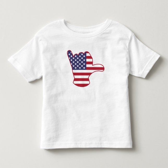 Camiseta Infantil Sinal Shaka com bandeira dos EUA (Frente)