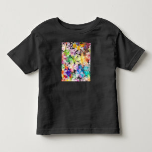 Camiseta Infantil Sinfonia Floral de Cores Aquáticas Vibrantes
