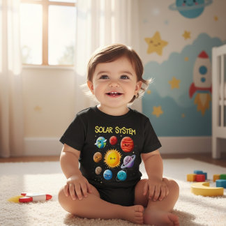 Camiseta Infantil Sistema Solar Fofo de Desenho Planetas