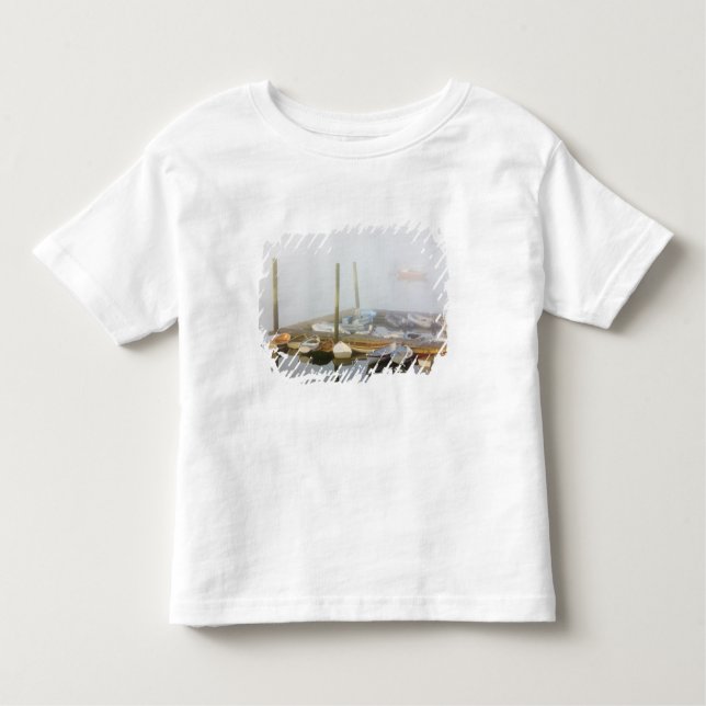 Camiseta Infantil Skiffs e nevoeiro matinal no porto sudoeste, (Frente)