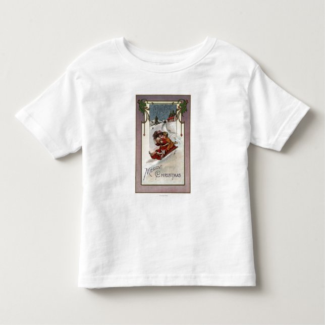 Camiseta Infantil Sledding alegre de ChristmasCouple (Frente)