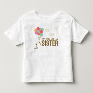 Camiseta Infantil Snoopy e Balões Eu Sou a Irmã Mais Nova
