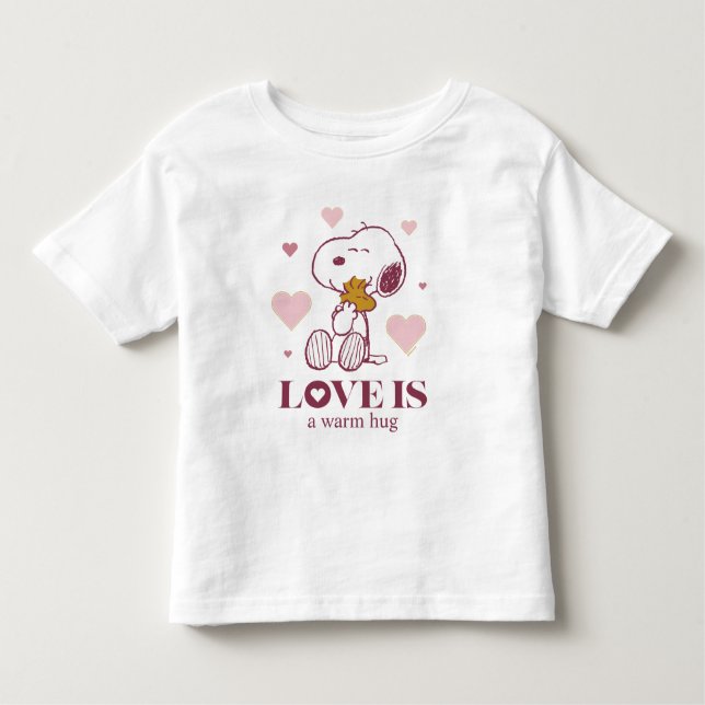 Camiseta Infantil Snoopy & Woodstock - O amor é Snuggles e Cuddles (Frente)
