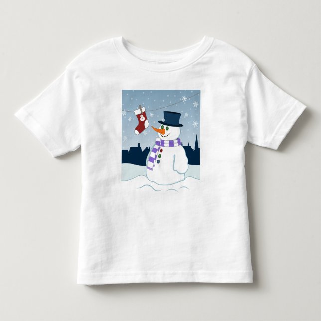 Camiseta Infantil Snowman & Stocks de Natal (Frente)