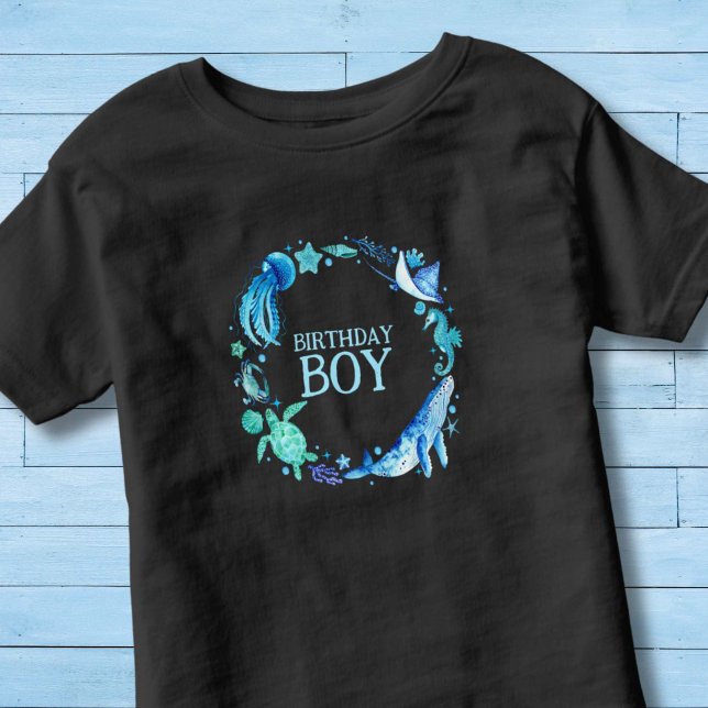 Camiseta Infantil Sob o Mar Aniversário Garoto Aquarela Oceânica Ani (Under the Sea Birthday Boy Watercolor Ocean Animal Toddler T-shirt)