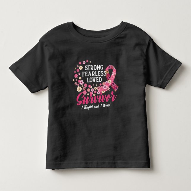 Camiseta Infantil Sobrevivente do Câncer da Mama Forte Flor Adorada  (Frente)
