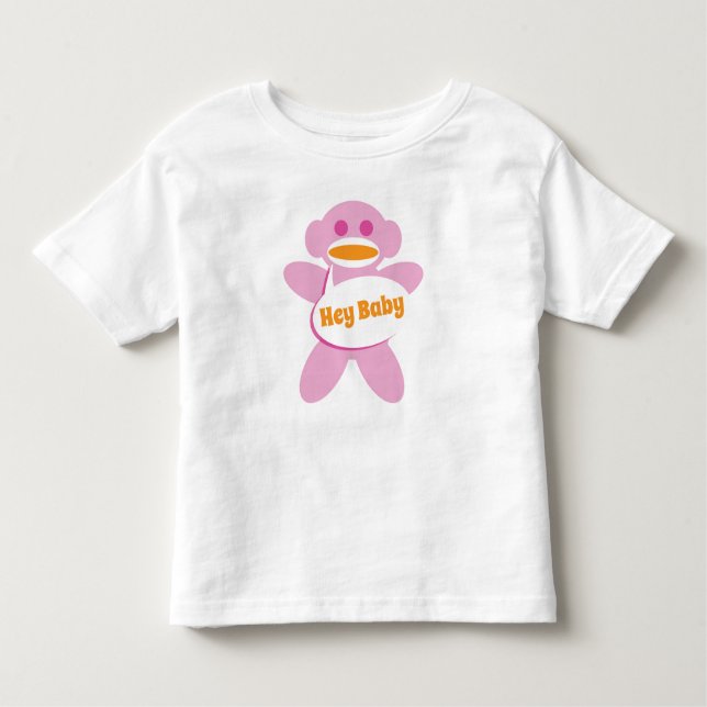 Camiseta Infantil Sock Monkey Baby Shirt Pink Personalize (Frente)