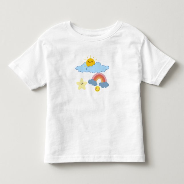 Camiseta Infantil "Sol, Nuvens e Diversão com Arco-íris" (Frente)