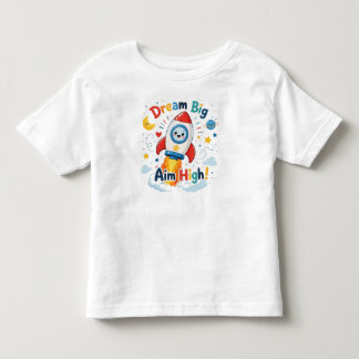 Camiseta Infantil Sonhe Grande Alme Alto Foguete Espacial
