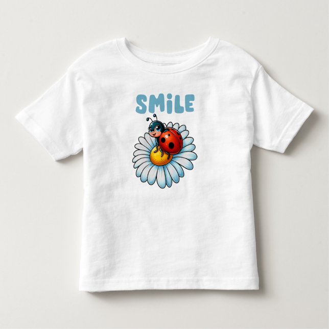 Camiseta Infantil Sorria, bela Ladybug em uma Daisy Flower Kids (Frente)