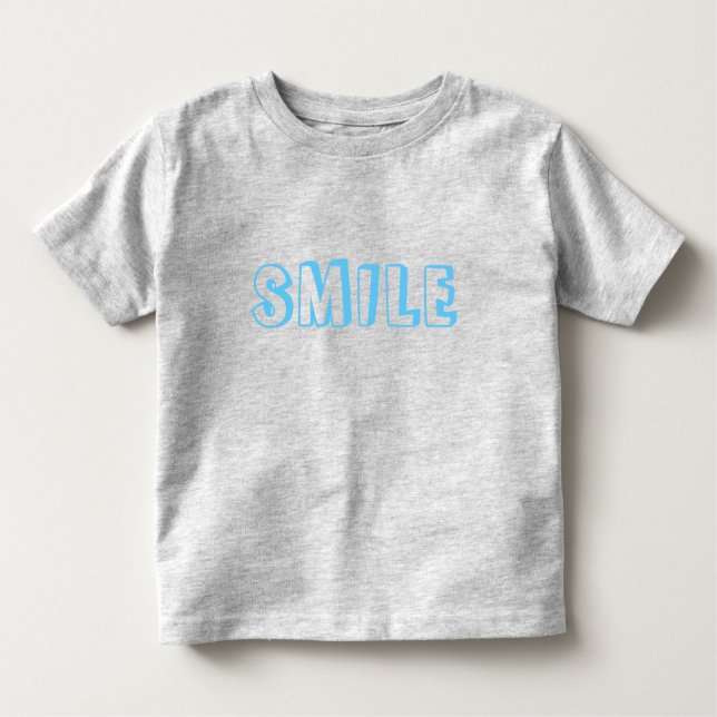 Camiseta Infantil "Sorria" letras azuis claras cinza (Frente)