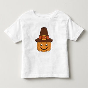 Camiseta Infantil Sorriso de Abóbora Peregrino de Ação de Graças