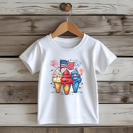 Camiseta Infantil sorvete 4 de julho USA Flag Kids T-Shirt