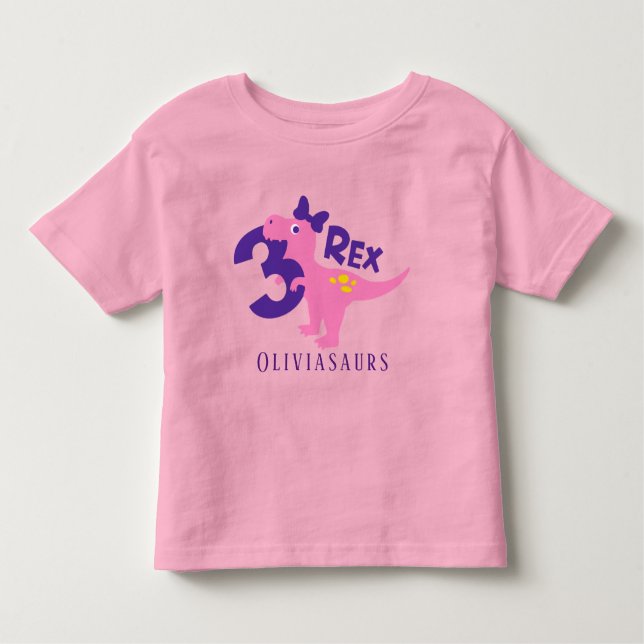 Camiseta Infantil Sou a Tríplice Rapariga Rosa Dinossauro Personaliz (Frente)