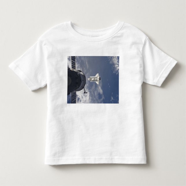Camiseta Infantil Space Shuttle Atlantis e uma nave espacial russa (Frente)