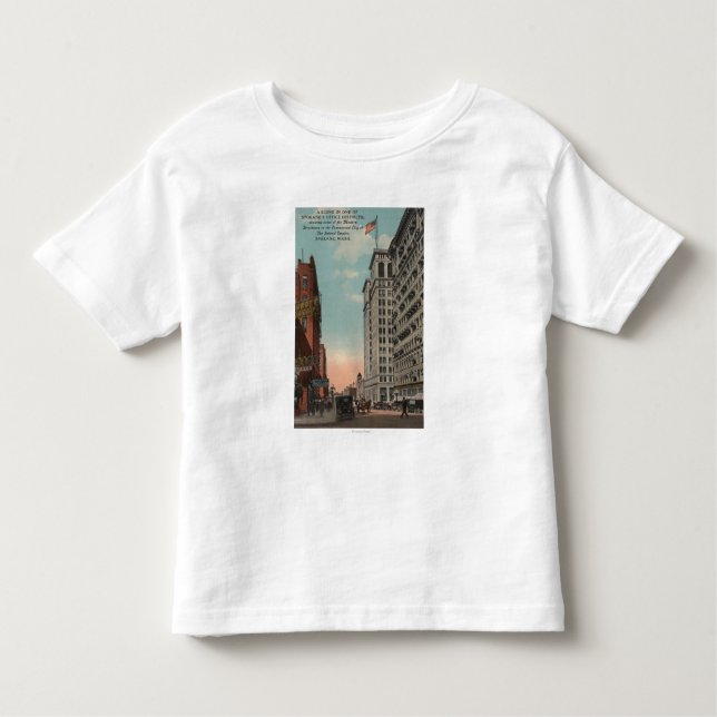 Camiseta Infantil Spokane, WA - vista do centro com Horsecarts (Frente)