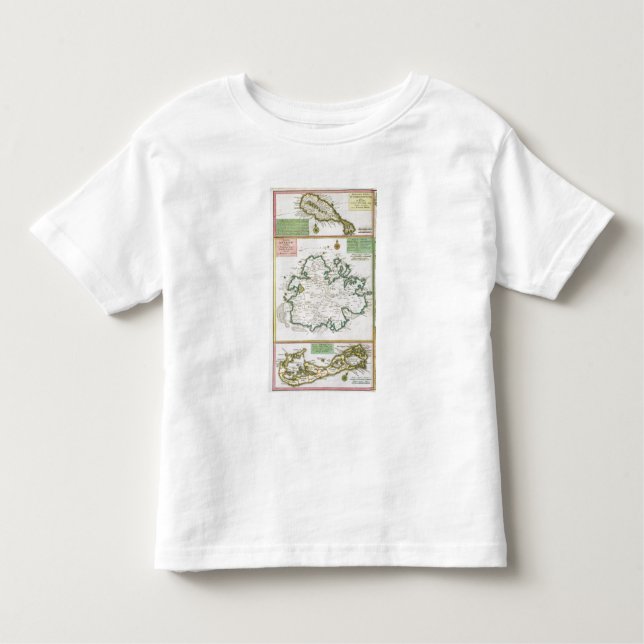 Camiseta Infantil St. Kitts, Antígua e Bermuda, detalhe de um mapa (Frente)