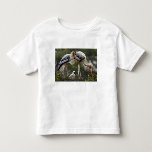 Camiseta Infantil Storks pintados e jovens no ninho,Keoladeo