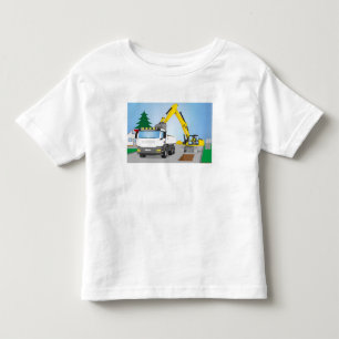 Camiseta Infantil Straßenbaustelle com CAMIÕES COM REBOQUE brancos